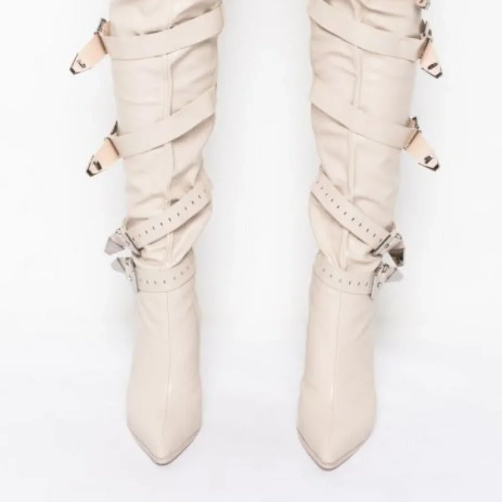 AZALEA WANG MADE TO  LAST STILETTO BOOT IN BONE ( BRAND NEW !!!!!!! )